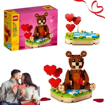 WALENTYKOWE LEGO ZAKOCHANY MIŚ Z KWIATAMI SERCE RUCHOMY PREZENT GRATIS