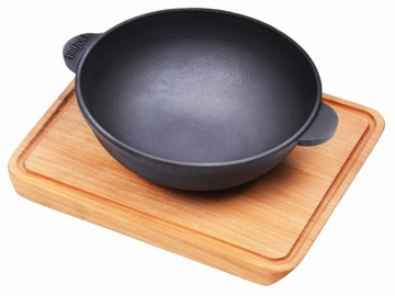 Żeliwna patelnia do serwowania WOK 180 x 63 z pod.