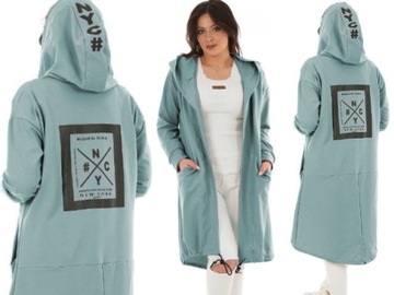 F566 NYC# Nadruk maxi NARZUTKA z kapturem