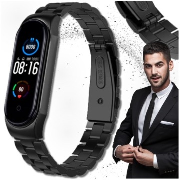 Náramek pro Xiaomi Mi Band 5/6 řemínek pásek černý ocel elegantní luxus
