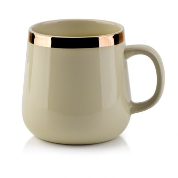 KUBEK PORCELANOWY BECZUŁKA 500ml ZŁOTY PASEK BEŻ