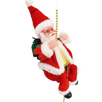Elektryczny Święty Mikołaj na łańcuszku z koralikami Pluszowa lalka do okna sypialni
