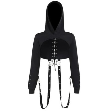 Women's Plain Punk Gothic Long Sleeve Eyelet Cropp