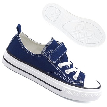 TRAMPKI rzep + gumy Tenisówki szkolne buty sportowe niskie Granatowe r. 27