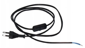 Przewód kabel z wtyczką i włącznikiem 2 m CZARNY