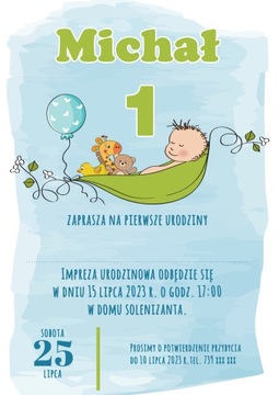 Zaproszenie urodzinowe dla chłopca 1 roczek