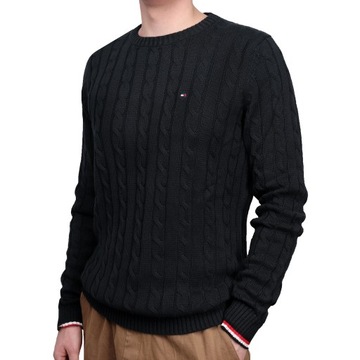 Sweter męski Tommy Hilfiger CABLE KNIT CREW NECK JUMPER BLACK