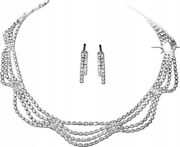 Srebrny bogaty komplet biżuterii posrebrzany choker kolia cyrkonie prezent