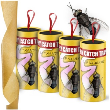 LEP NA MUCHY SILNY PUŁAPKA NA MUCHY W ROLCE PUŁAPKA LEPOWA NA OWADY 4 SZT