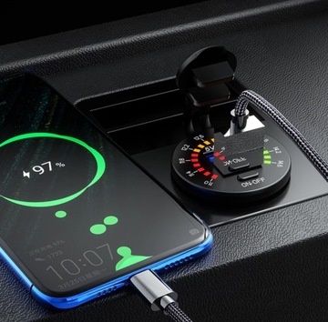 ЗАРЯДНОЕ УСТРОЙСТВО С ДВОЙНЫМ USB-ПОРТОМ QC4.8A ВОЛЬТМЕТР