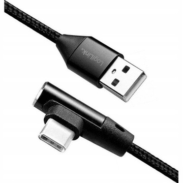 Kabel USB C - USB A kątowy w oplocie krótki 30 cm