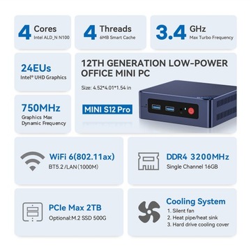 Beelink MINI S12 Pro Windows 11 Мини-ПК Мини-ПК Wi-Fi 5 BT4.2