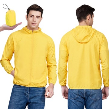 KURTKA PRZECIWDESZCZOWA Z KAPTUREM WIATRÓWKA LEKKA UNISEX ŻÓŁTA ROZ XL