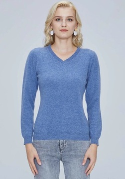 SWETER WEŁNIANY 100% WEŁNA MERINO NIEBIESKI XXL