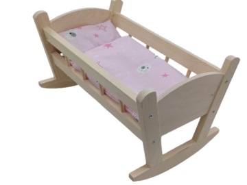 KOŁYSKA DREWNIANA dla lalek NIEMALOWANA + POŚCIEL