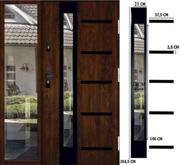 DRZWI STALOWE Z DOŚWIETLEM BOCZNYM DB INOX 16ZD5 BLACK PIANA UD 1,3
