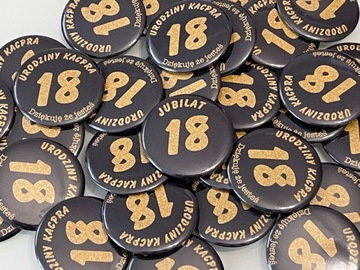 Przypinka Button 58mm zdjęcie Logo Tekst Urodziny Przyjęcie Podziękowanie