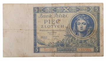 Stary Banknot kolekcjonerski Polska 5 zł 1930