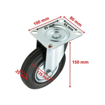 КОЛЕСО ИЗ МЕТАЛЛА И РЕЗИНЫ 125 ММ ДЛЯ ТРАНСПОРТНОЙ ТЕЛЕЖКИ