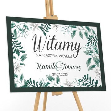 DREWNIANA TABLICA POWITALNA 50x70 NA ŚLUB WESELE DEKO C ZIELONE Z2