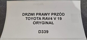 DVEŘE PRAVÝ PŘEDNÍ TOYOTA RAV4 V 2019- ORIGINÁLNÍ