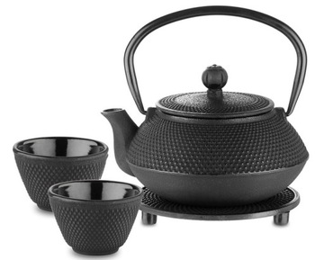 CZAJNIK żeliwny IMBRYK 0,8l + PODSTAWKA + 2 CZARKI 100ml zestaw do herbaty