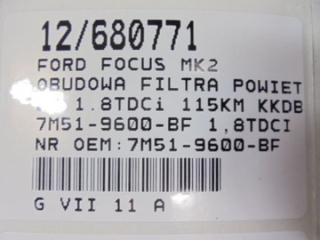 FOCUS MK2 POUZDRO FILTRU 7M51-9600-BF 1,8TDCI