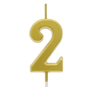ŚWIECZKA CYFRA 2 DWA na tort urodzinowa dwa latka 9,5x2,3 cm złoty piker