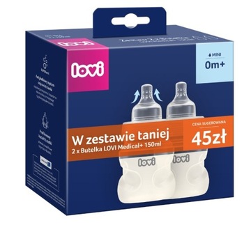 LOVI Duopak butelek dla niemowląt Lovi Medical+ 150ml ze smoczkiem mini 0m+