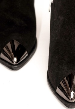 Botki Buty Damskie Skórzane na klocku eleganckie wsuwane modne czarne 39