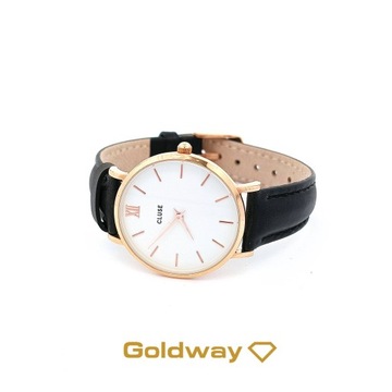 Cluse zegarek damski na czarnym pasku różowe złoto jasna tarcza CL30022