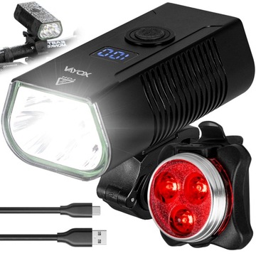 LAMPKA ROWEROWA PRZEDNIA AKUMULATOROWA 5xLED + OŚWIETLENIE TYLNE USB VAYOX