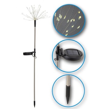 LAMPA SOLARNA OGRODOWA DMUCHAWIEC FIREWORK 80cm 90 LED OZDOBA DEKORACJA