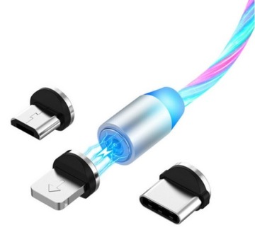 Kabel USB Magnetyczny 3-w-1 Świecący 200cm 2,4A WIELOKOLOROWY