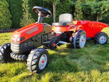 TRAKTOR DLA DZIECI NA PEDAŁY Z PRZYCZEPĄ CZERWONY DUŻY 143 CM KLAKSON