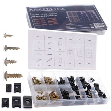 НАБОР ВИНТОВ И ШАЙБ ДЛЯ КУЗОВА 170 ШТ. ЗАЖИМЫ-ОРГАНИЗАТОРЫ РУЧКИ