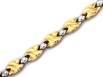Złota bransoletka 375 elementowa dwa kolory elegancki wzór damski 9k 19cm
