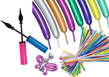 KOLOROWE METALICZNE BALONY DŁUGIE DO MODELOWANIA 100 SZT CHROM RURKI POMPKA