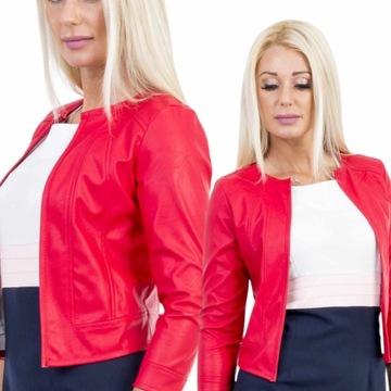M331 BOLERKO MARYNARKA ŻAKIET Z EKO SKÓRA CZERWONY r. 38 (M)
