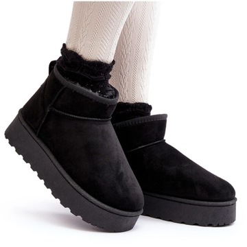 ŚNIEGOWCE DAMSKIE OCIEPLANE FUTERKIEM NA GRUBEJ PLATFORMIE CZARNE 38