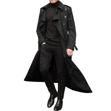 Long Slim Men Trench Coat Double-Breasted Sapel Wi