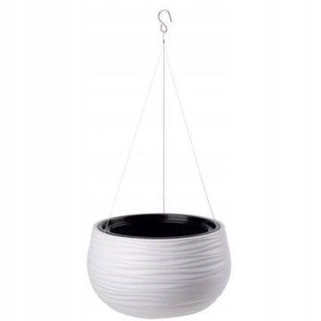 DONICA WISZĄCA +WKŁAD DONICZKA KULA SAHARA wys.20cm śr.32cm BIAŁA
