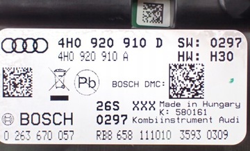 4H0920910D PŘÍSTROJOVÁ DESKA BUDÍKY TACHOMETR A8 D4 4H