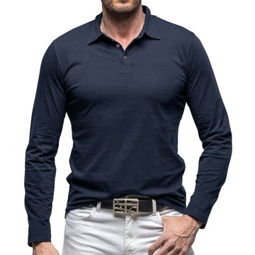 Męski t-shirt z klapami, wykonany z czystej bawełny, z długim rękawem