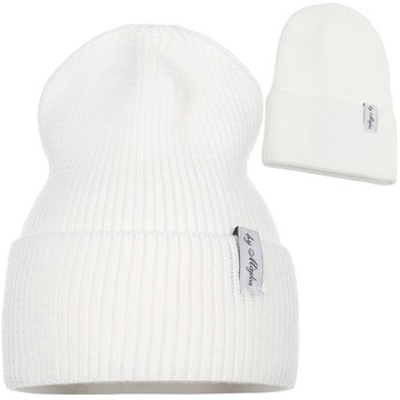 CZAPKA DAMSKA KOBIECA BEANIE JESIENNA ZIMOWA BIAŁY BIAŁA
