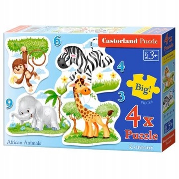 PUZZLE DLA DZIECI 4W1 MAXI ZWIERZĘTA AFRYKI SŁOŃ MAŁPA ŻYRAFA ZEBRA