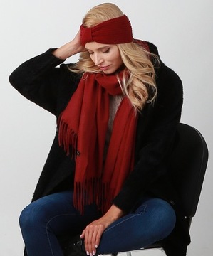 Бордовый женский вязаный ободок на зиму О4