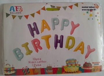 BALONY FOLIOWE NAPIS HAPPY BIRTHDAY 40 cm KOLOROWE