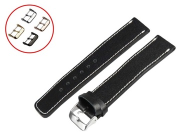 24 mm Pasek do zegarka Czarny XXL skóra cielęca