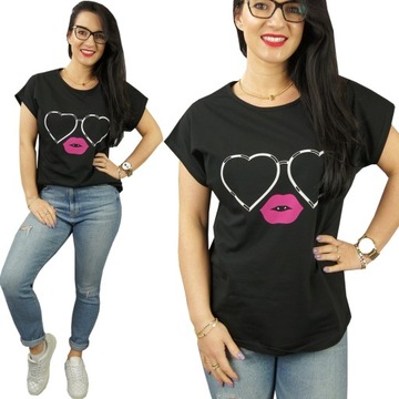 BLUZKA koszulka KOBIECY TSHIRT TOP LYCRA WZORY, L